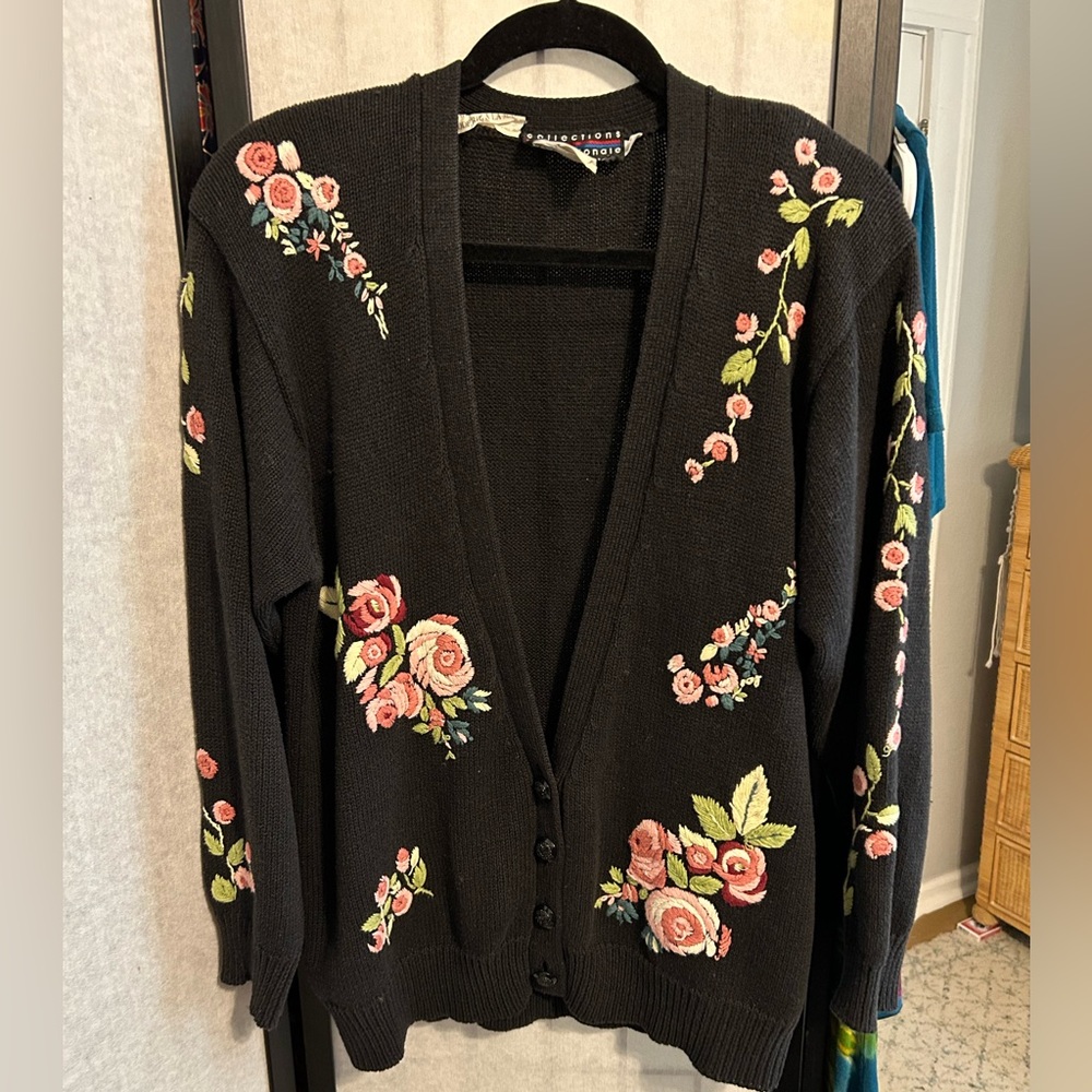 Vintage Collection Internationale hand embroidered cardigan sweater.